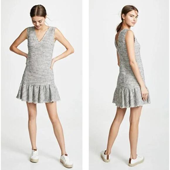 New Rebecca Taylor 4 Blue Gray Sleeveless Tweed V Neck Dress Ruffled Hem Cotton - Picture 14 of 14